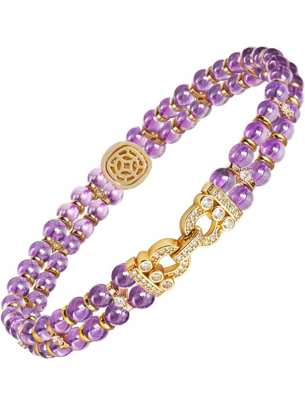 Elegant 18K Gold Plated Amethyst Tennis Bracelet, Double Row Purple CZ Jewelry